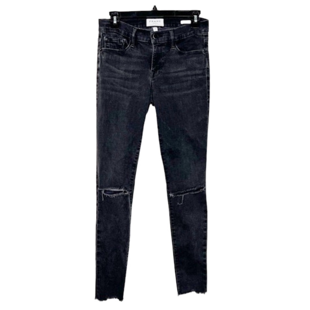 FRAME Le Skinny De Jeanne black destroyed fray hem Empire denim size 27